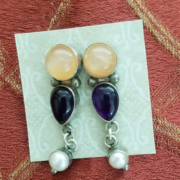 Jewelry - ☆HP 4/7/24☆Sterling Silver Earrings with Moonstone, Amethyst & Pearl